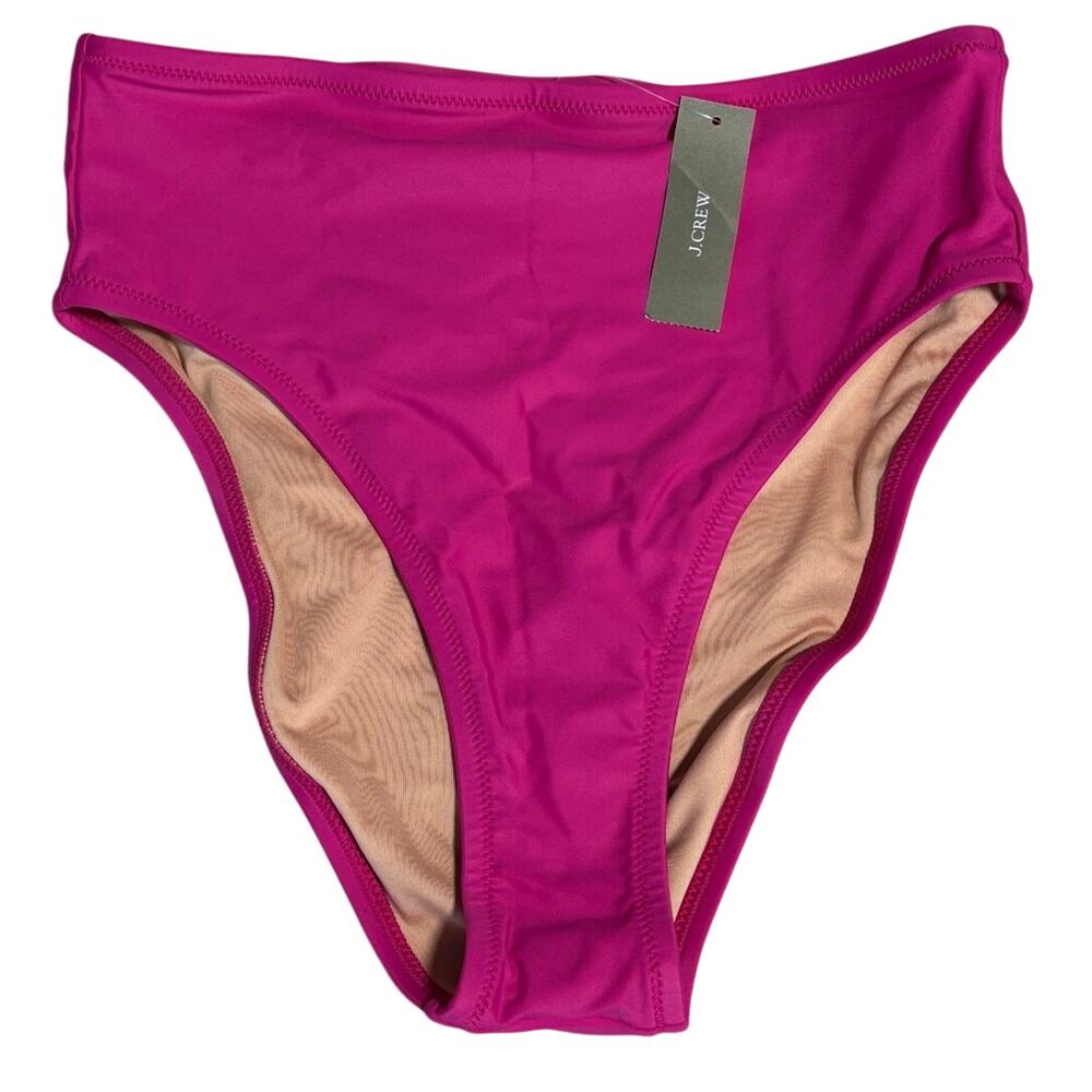 NWT J. Crew Bikini Bottom, Hallie‎ High Rise Full Coverage, Magenta Pink, Sz. S